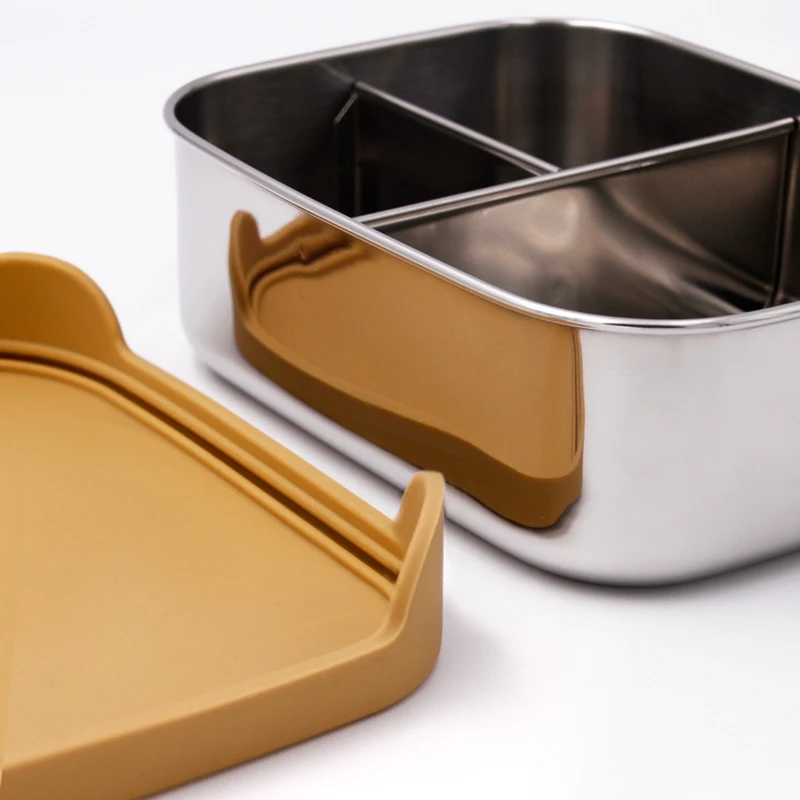 
Food container with silicone lid leakproof stainless Steel food flask Lunch Box 