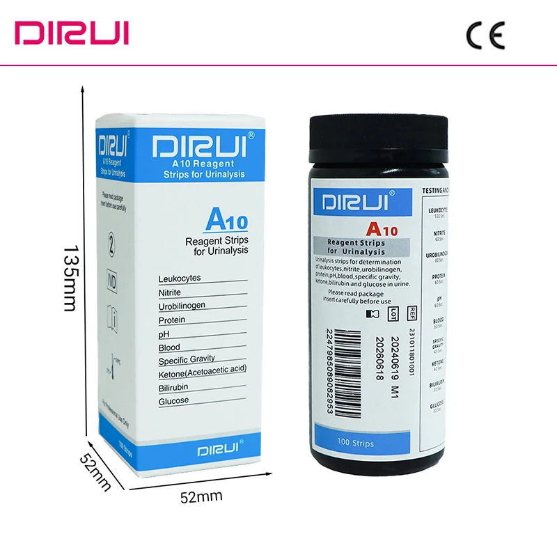 Dirui A10 Urinalysis Reagent Strips Leucocytes /Nitrite/Urobilinogen/Protein/Ph/Blood/Sg/Ketone/Bilirubin/Glucose Urine Strips