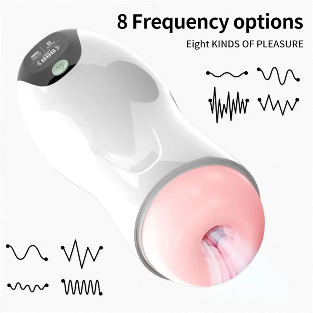 Digital Display 8 Frequency Vibrating Sex Toys Double Realistic Channel Male Penis Delayed Ejaculation Masturbation Cup for Men