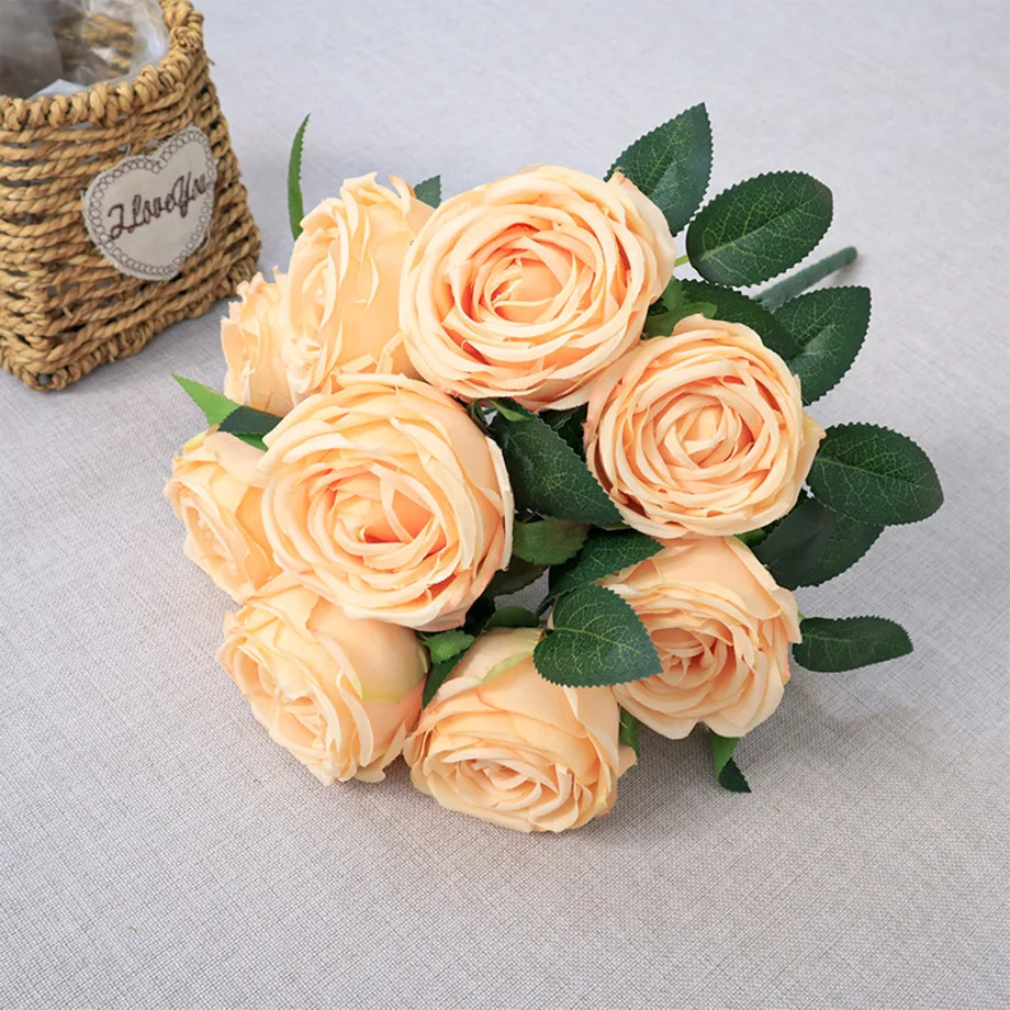 Low Price White silk decorative artificial roses flower for white theme wedding decoration