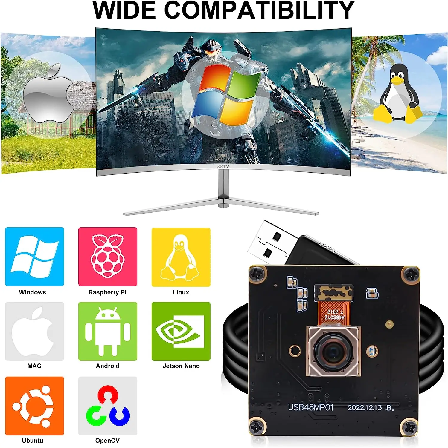 ELP USB Camera Module Autofocus 48MP Industrial Board Camera 8000x6000 High Definition Camera for Altimeter, Machine Vision