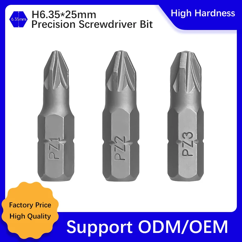 High Quality S2 Steel Precision Screwdriver Bits H6.35*25mm High Hardness Magnetic Pozidriv Screwdriver Bits