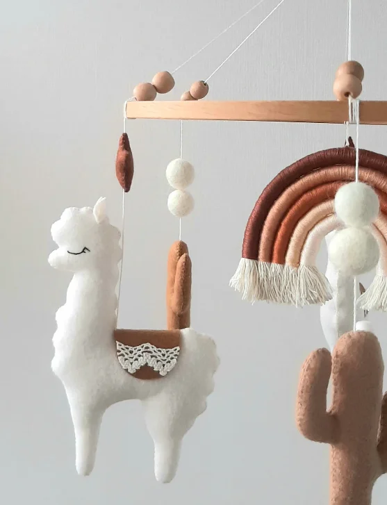 Rainbow llama baby mobile nursery alpaca crib felt mobile boho nursery baby shower gift