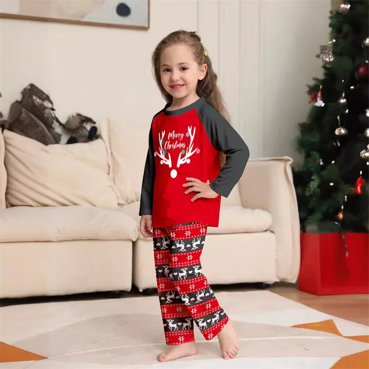European and American deer head printed Christmas parent-child set new arrival long sleeved Halloween home wear pajamas