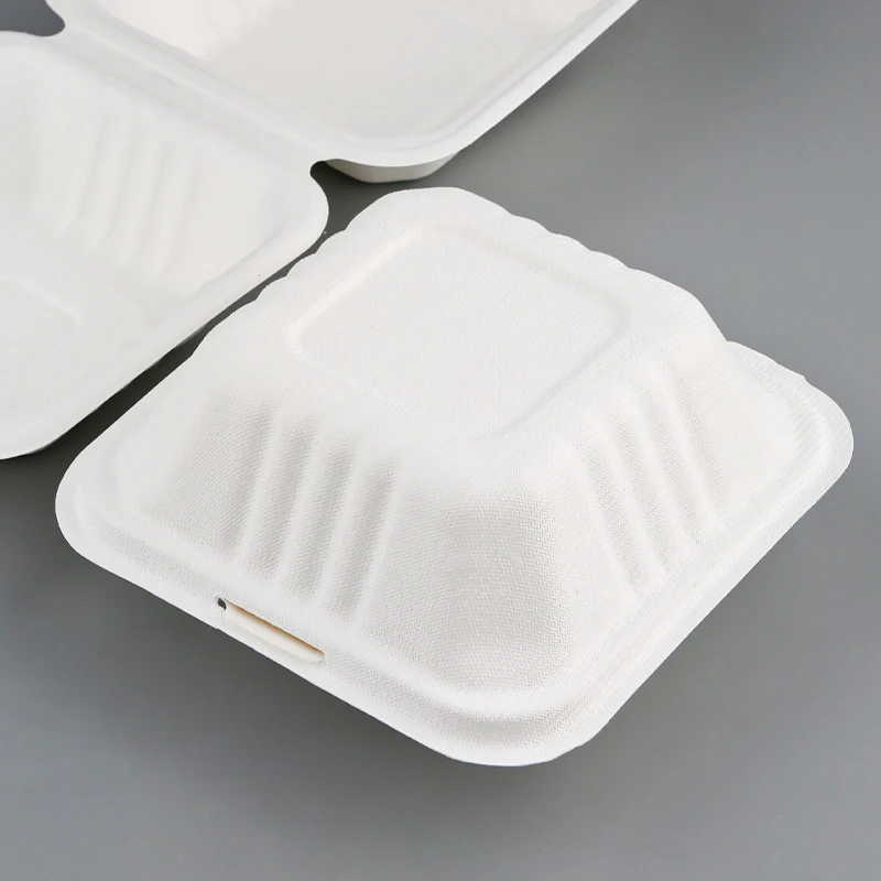 Compostable Eco Fast Food Packaging 6 Inch Flip Top Takeout Paper Container Disposable Bagasse Burger Box