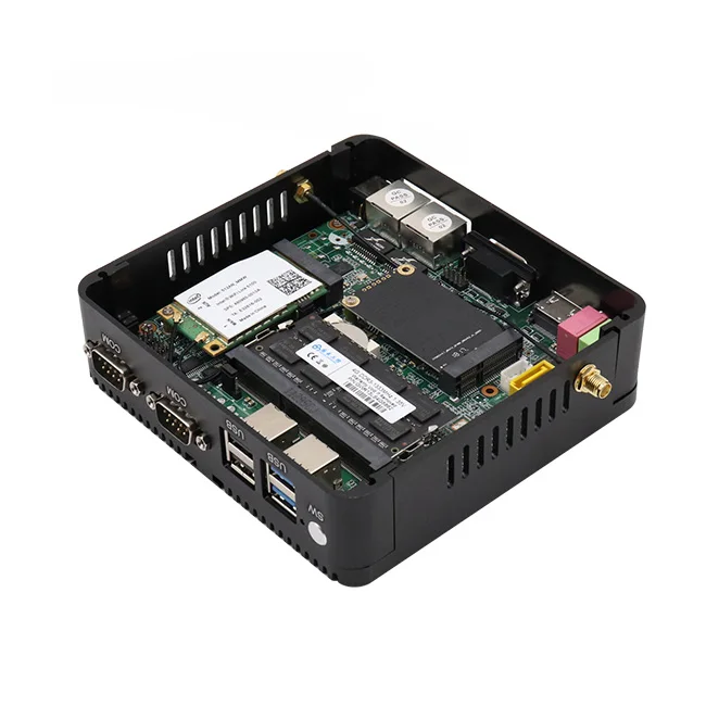 Небольшой встраиваемый Безвентиляторный Компьютер с двумя сетями dual coms intel baytrail quad core mini pc J1900