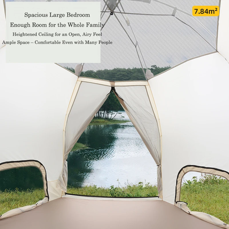 Outdoor Luxury Black Glue Mushroom Tent Double-Layer Hexagonal Automatic Tent Waterproof UV Protection Portable Quick Setup