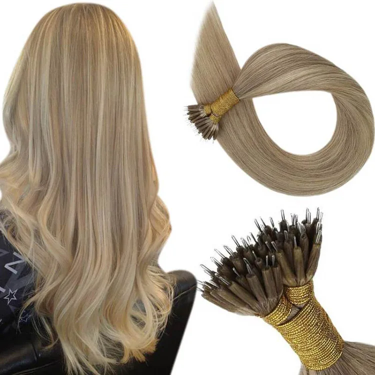 Full Shine Wholesale Hair Nano Ring Extensions #16/22 Highlight Blonde Remy Nano Tip Hair Extensions Human Hair