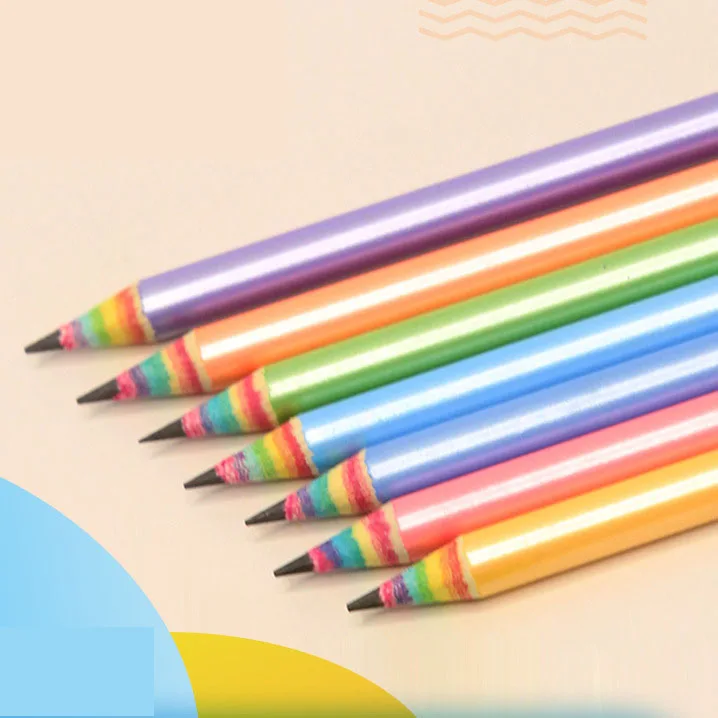 Factory Direct Sale Creativity Painting Children Pencils Customizable LOGO HB 2B Standard Rainbow Paper Pencil
