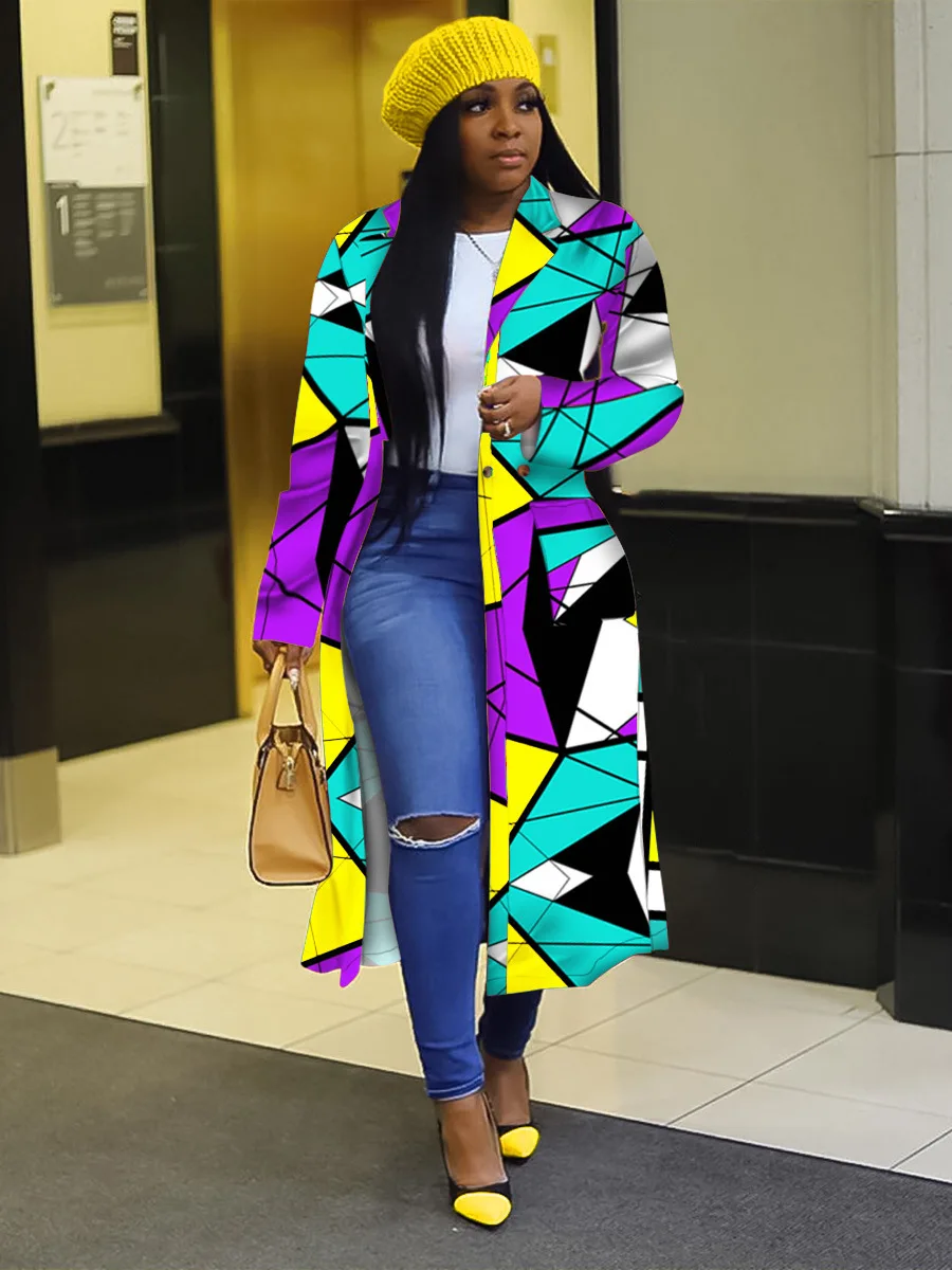 Autumn and Winter New Windbreaker Large Plaid Printing Double Breasted Lapel Coat Coat for Women