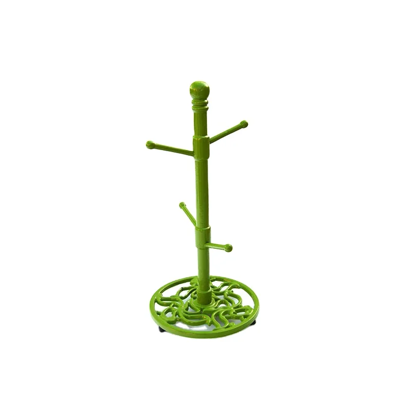 Cast Iron Mug Rack With Farmhouse Green Color Coffee Cup Mug Tree with Hooks for Countertop
