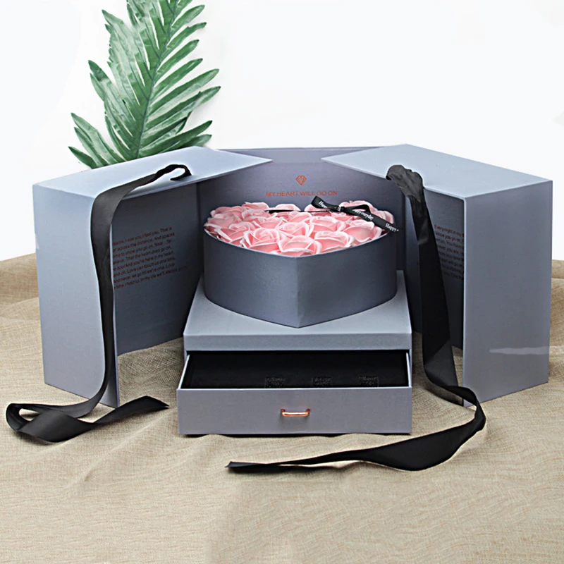 
High Quality Romantic Gift Rose Flower with Jewellery Box for Romantic Valentines Day Wedding Party 