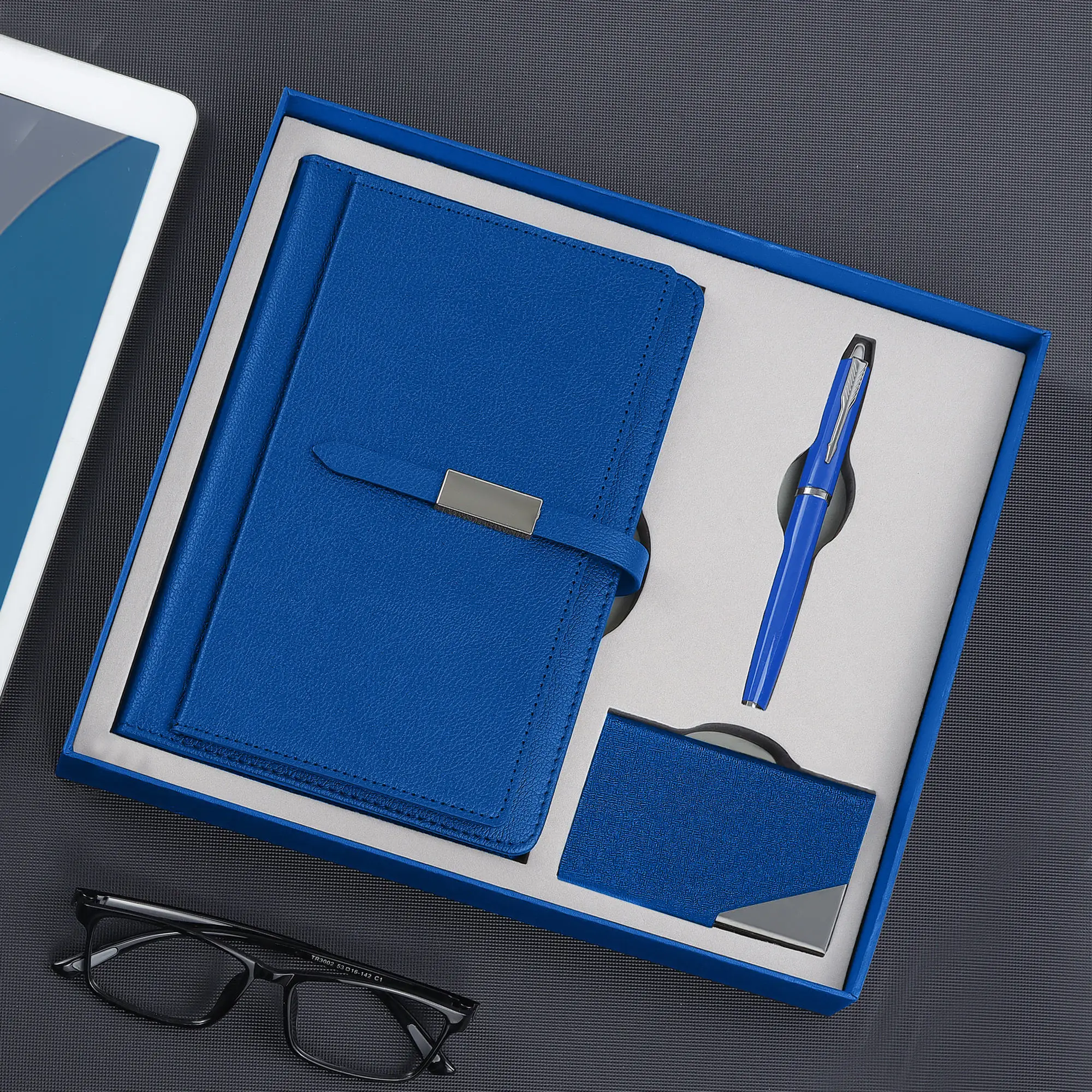 Custom Logo Promotional Gifts Items A5 Pu Leather Office Notebook Business Gift Box Set With Pen And Card Holder