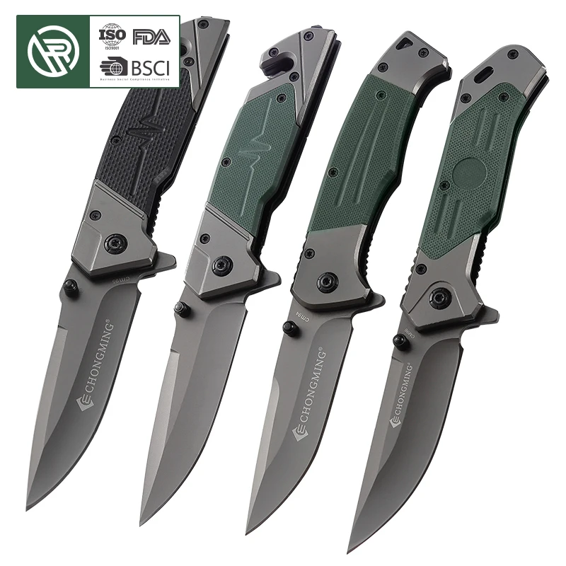 Free Sample Dropshipping Knife Green G10 Handle Outdoor Survival Camping Folding Pocket Handmade Knife With Custom Metal Logo