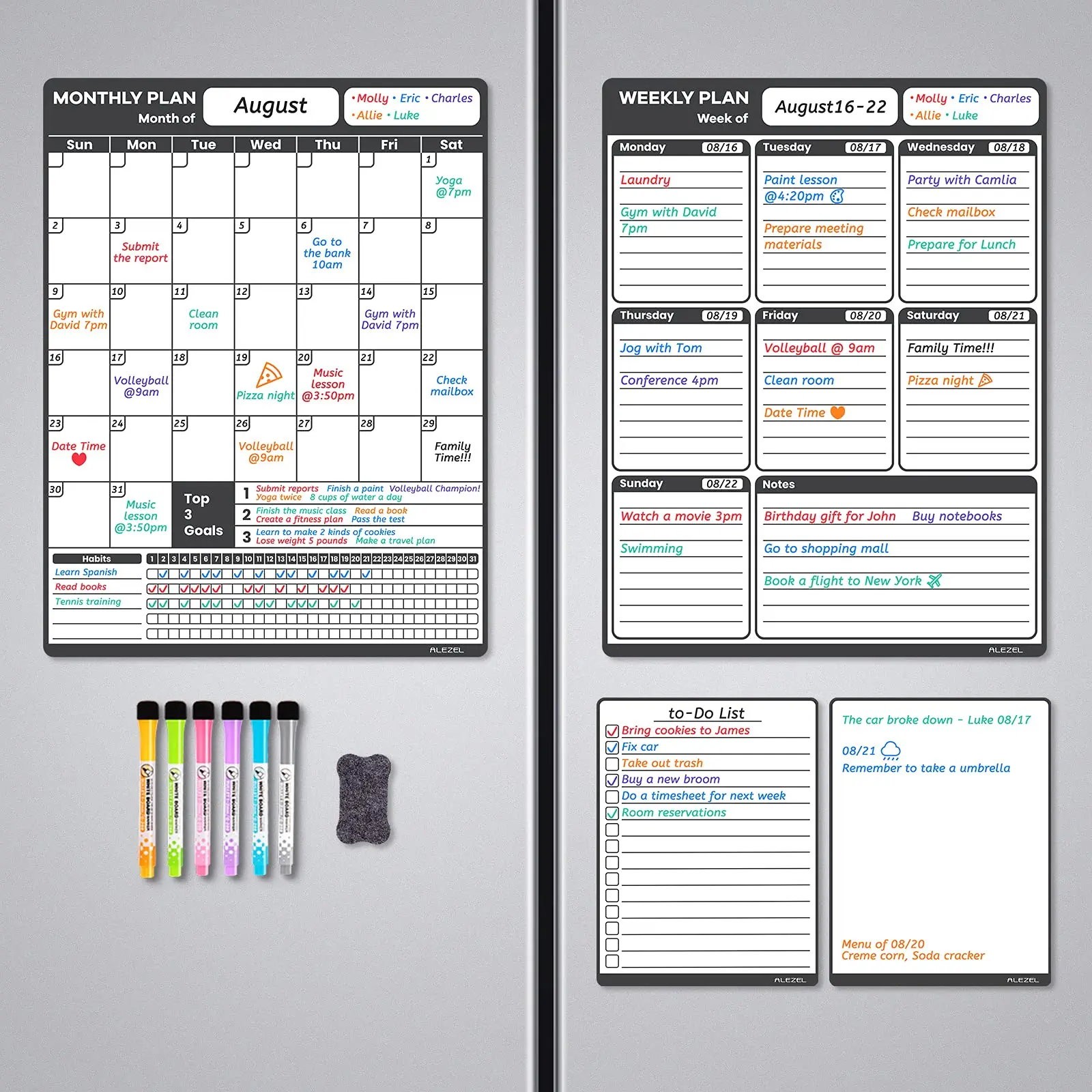 Fridge Schedule Magnet Sticker Magnetic Calendar Removable Weekly Planner Dry Erase Monthly Planner Board