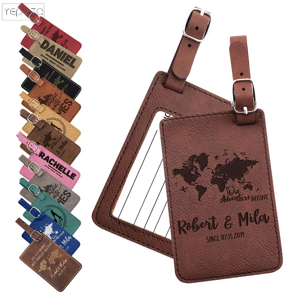 Luggage Tag Leather Wedding Brown Grey Green Leather Aluminum Bulk Luggage Tags Custom Logo Luggage Tag