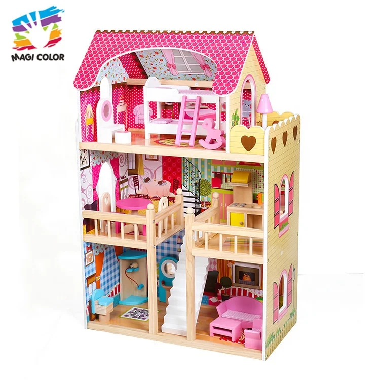 
Ready To Ship best design miniature pink girl wooden doll house for pretend play W06A163C 