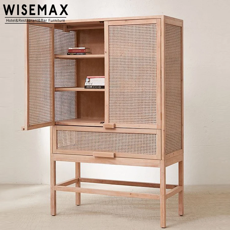 
Solid Wood Frame Storage Cabinet Rattan Door Design Living Room Shoe Marte Storage Cabinet For Sale 