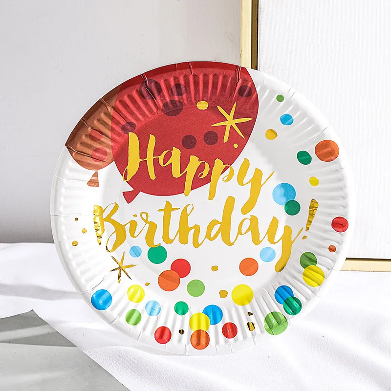 New 7-inch color paper plate printed hot stamping happy birthday party supplies disposable paper plate color food tray