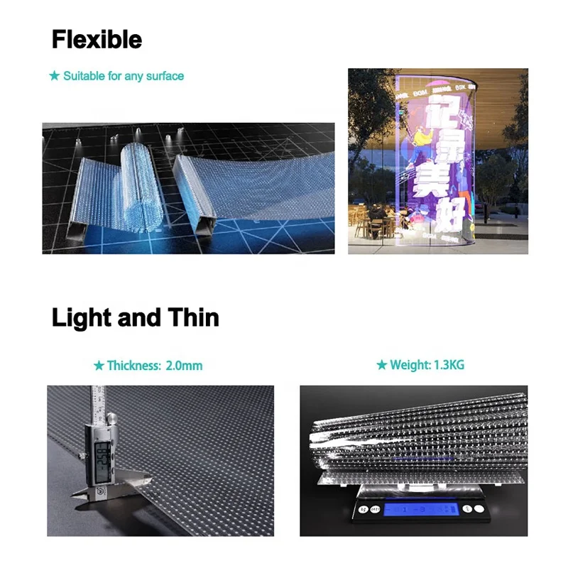 Flexible Transparent LED Film Crystal Display Screen  Shopping Mall Windows Glass Advertising Panel for Video Application