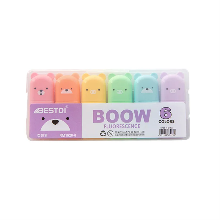China Cheapest Profissional Painting Stationery for Business Gift Creative Bear Shaped Short Pen Highlight Colour Marker