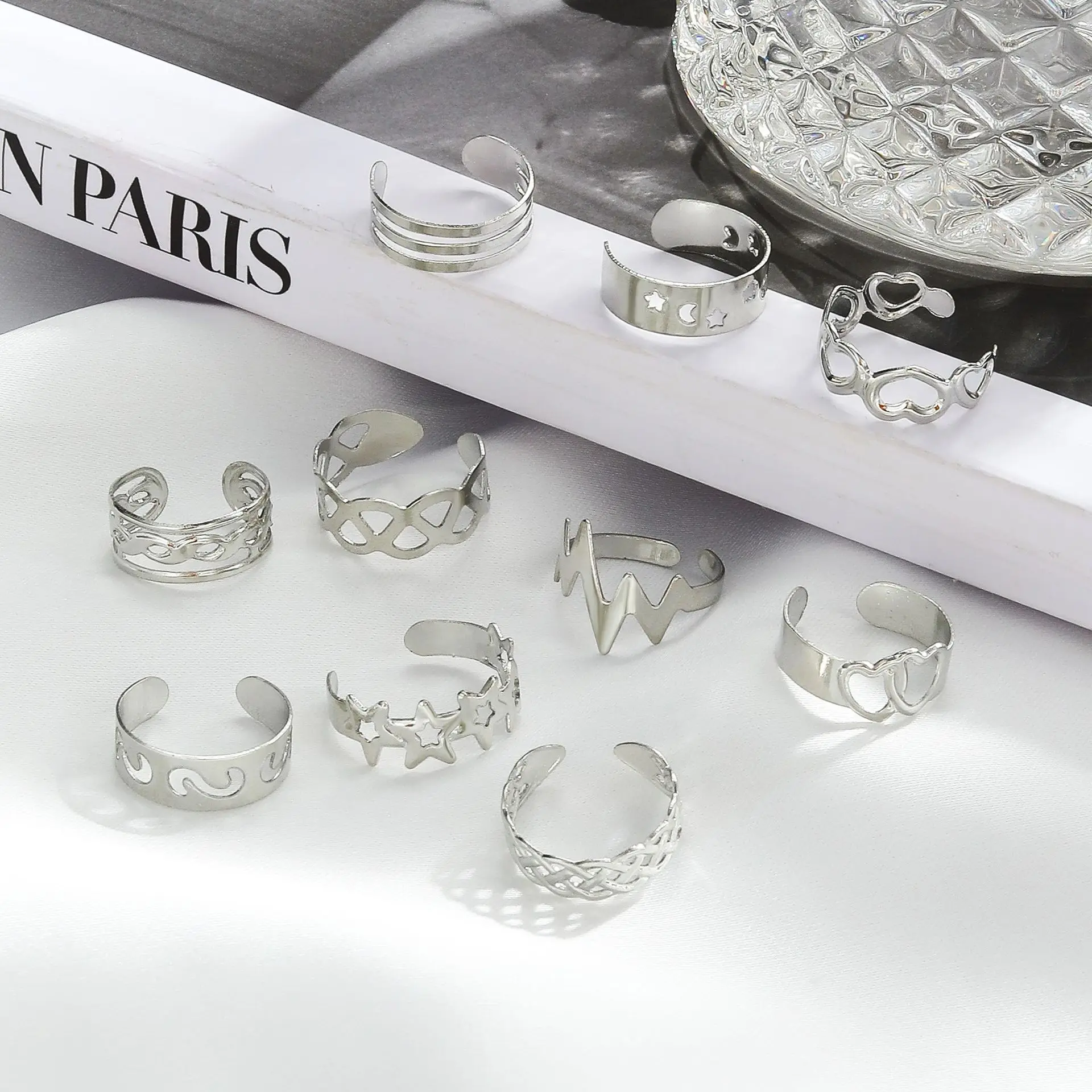 Fashion Wholesale Gold Silver Color Women Foot Toe Ring Summer Beach Hollow Out Adjustable 10pcs Set Women Toe Ring