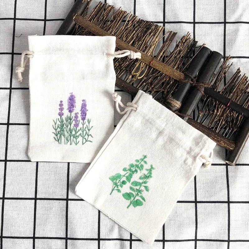 Florets Printed Drawstring Bag Linen Muslin Sachet for Multipurpose Lavender Bags for Home Supplies 4X5.5in