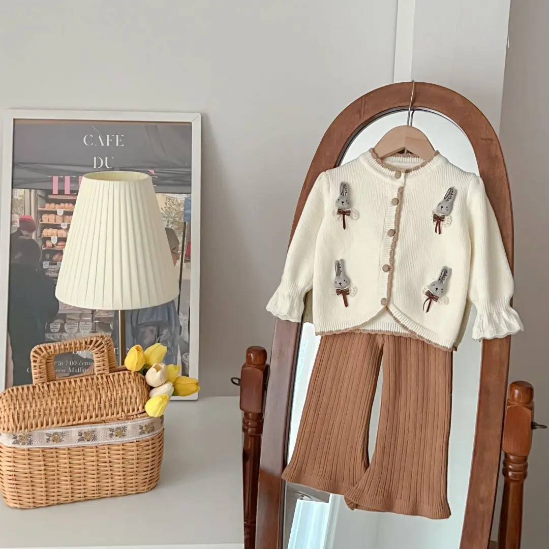 Baby Girls Sweaters Suits Autumn Winter cute Pattern Knitted Pullover Thick Sweater Tops+Pants 2Pcs girls clothing sets 12 years