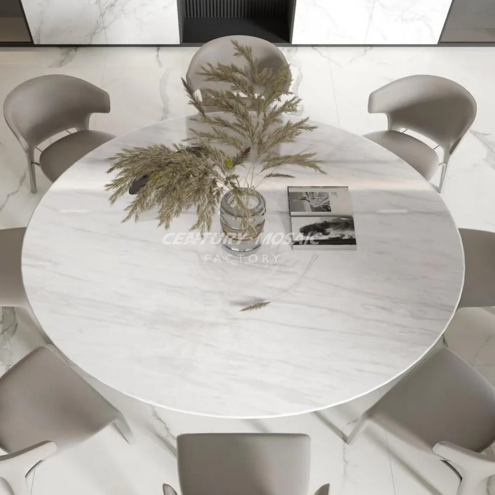 Centurymosaic Wholesale Luxury White Sintered Stone Round Dining Table Coffee Table Top