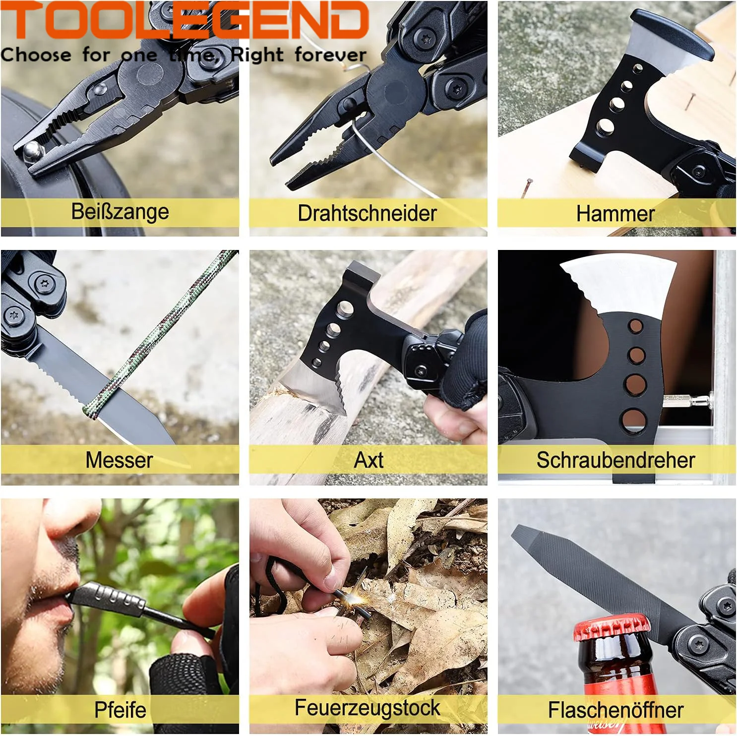Outdoor camping multi-functional axe, convenient folding flint combination, emergency life-saving multi-purpose artifact