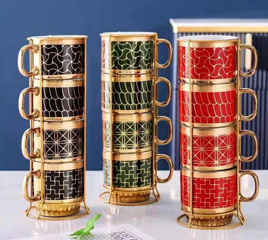 Custom Metal Stand Cheap Espresso Cups Coffee Mug Stackable Stackable Ceramic Mug