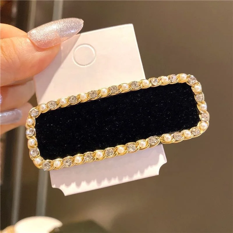 Винтажные черные хрустальные жемчужные камни заколки для волос Bling Rhinestone Бархатные боковые
