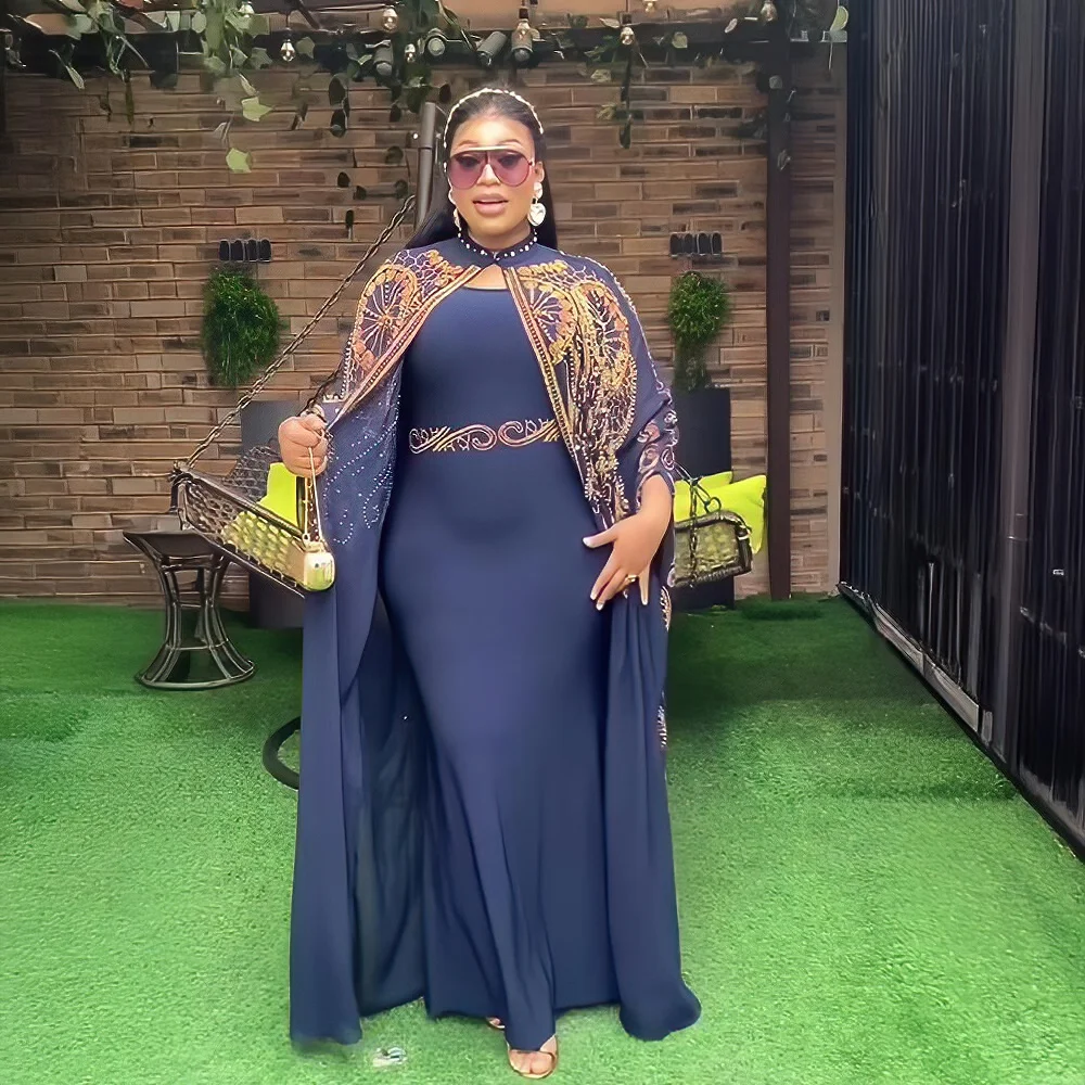 extravagant africa clothing long dresses women Luxury rhinestone dress two-piece african dresses