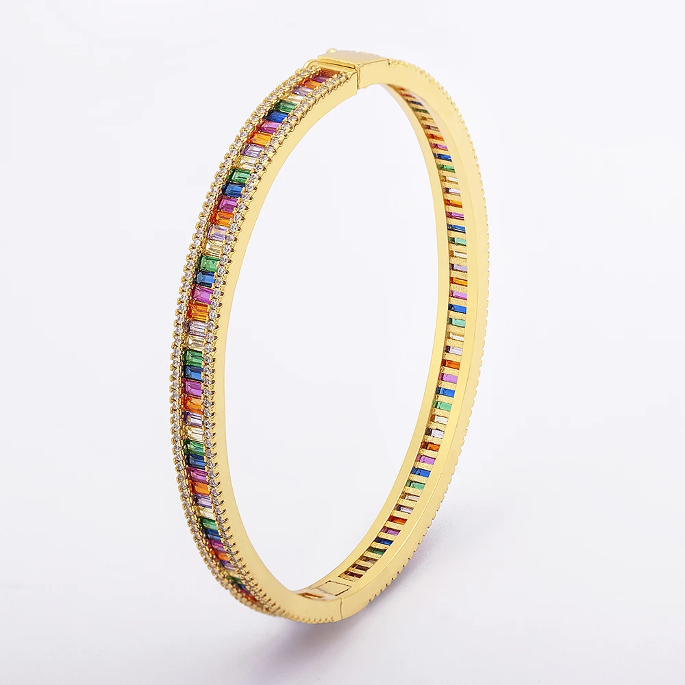 New Arrival Rainbow Crystal Bracelets Cubic Zirconia Easy Wear Buckle Design Women Bangles Fashion Accessories Jewelry Gift