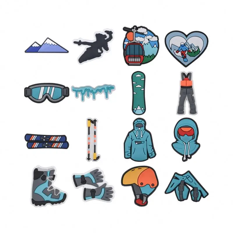 New Design Soft PVC Cheap Cartoon Skiing Styled Shoe Charm Wholesale Bags Decorations For clog charms