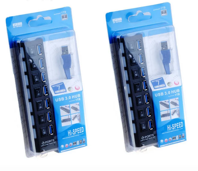 7 Port USB 3.0 Hub Individual LED Indicator Switches High Speed 5Gbps USB Extension Hub 7 Ports for PC Laptop