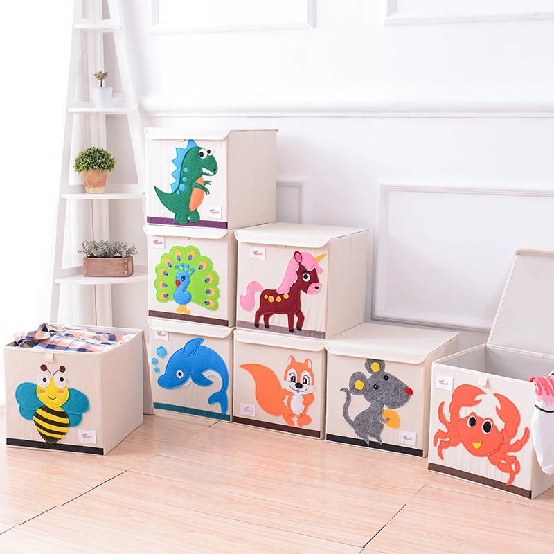 Toys Storage Boxes Bins Foldable Fabric Cartoon Animal Storage Box With Plush Fabrics