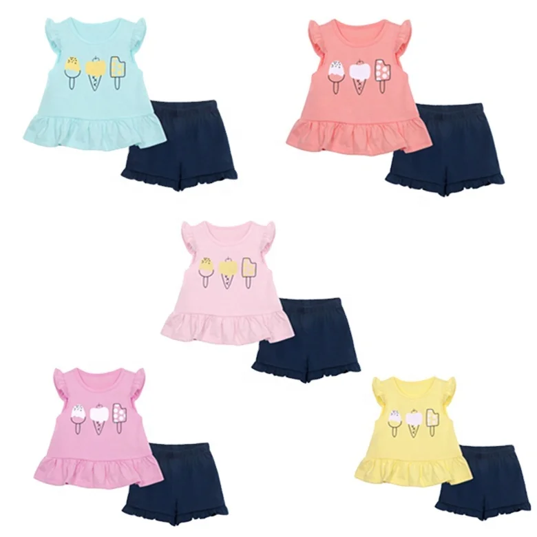 Недорогой милый летний комплект для маленьких девочек, одежда для малышей, топ с коротким рукавом и брюки