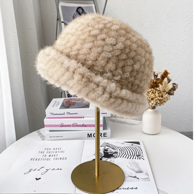 CX-C-101B Wholesale Supplier Ladies Elegant Outfits Sun Hats Natural Real Mink Fur Hat for Women