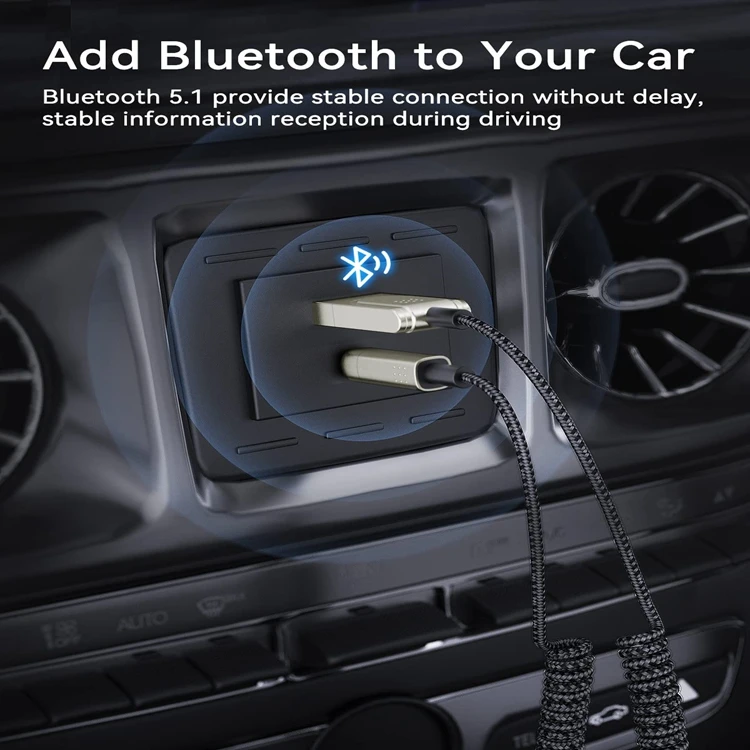 New Model Bt 5.1 Adapter Receiver for Car Kit Audio Cable BT Handsfree Built-in Microphone for Hands-free Car Kits