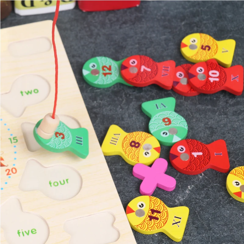 Children Digital Beaded Clock Wooden Fishing Alarm Clock Puzzle Improves Awareness Education Toy Learning Toys For Kids
