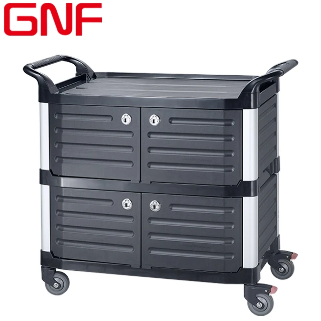 GNF 3 Shelf Plastic Food Service Trolley Cart 4 Wheels Cleaning for