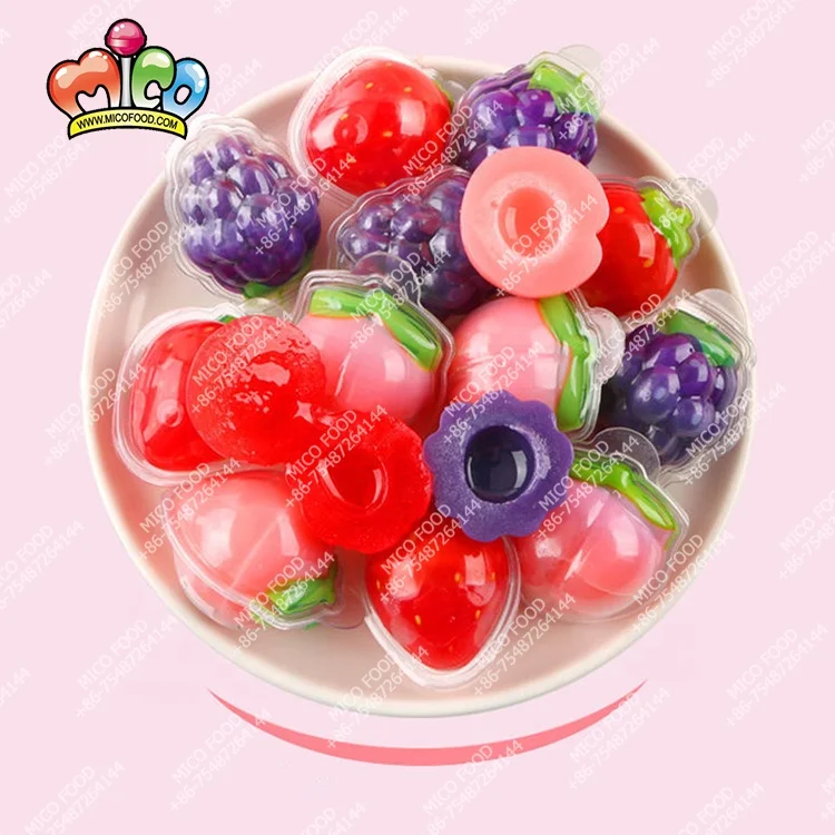 18g Factory Wholesale Gummy Candy Hot Sale Halal 3D Fruit Shape Filling Jelly Soft Gummy Candy
