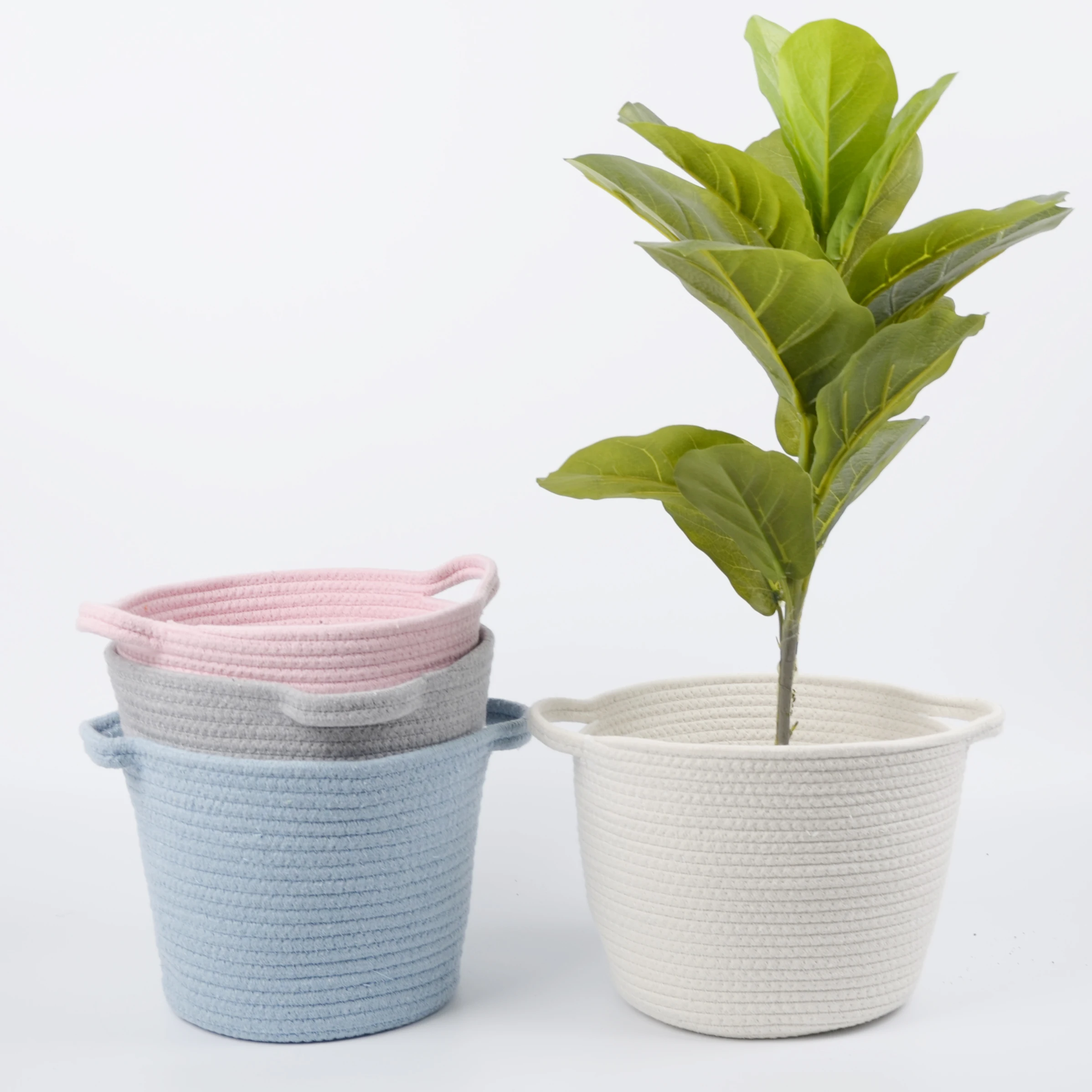 cotton rope woven storage basket hot-selling storage desktop sundries organizer basket cotton rope basket with handles