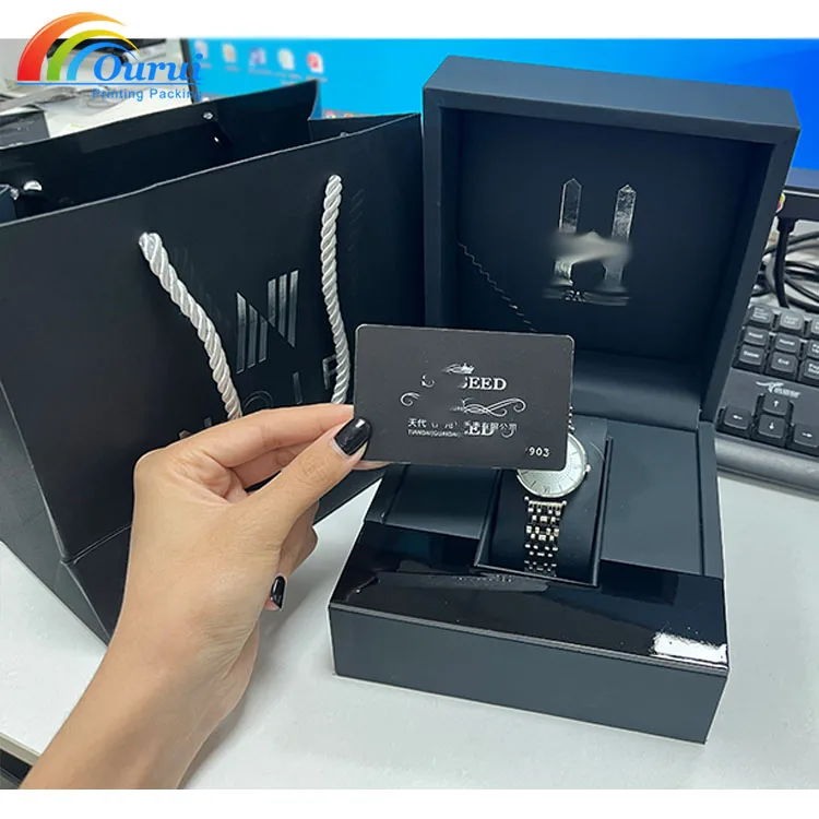 Luxury Black Man Watch Box Durable Leather Plastic Case Shopping Bag Watch Storage Accessories PC MDF Warranty Card Included