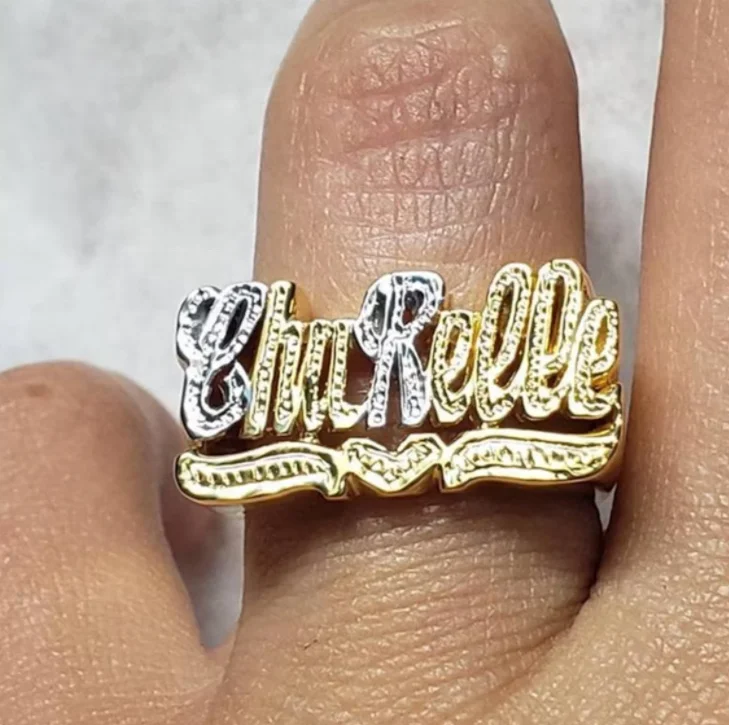 New Chunky DIY Custom Popular Simple Nameplate Ring Free Size Personalized Spiral Style Customizable 2 Name Couple Rings