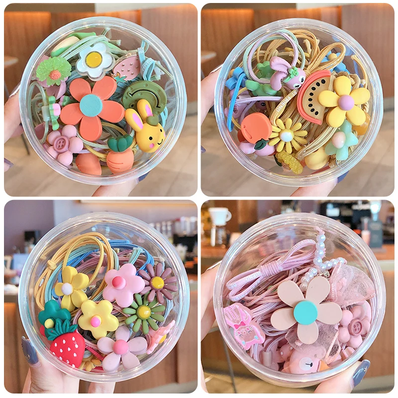 Hot sale Cartoon Ponytail Holders With Charms For Girls Toddlers Kids 20/30 PCS Plastic Ball Girl Hair Accessories set