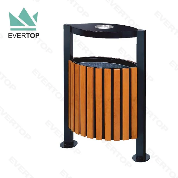 DA-37KB 29L Outdoors Wooden Dustbin Ellipse Outdoor Trash Can Shed Street Dustbin Outdoor Wooden Trash Bin With Ashtray
