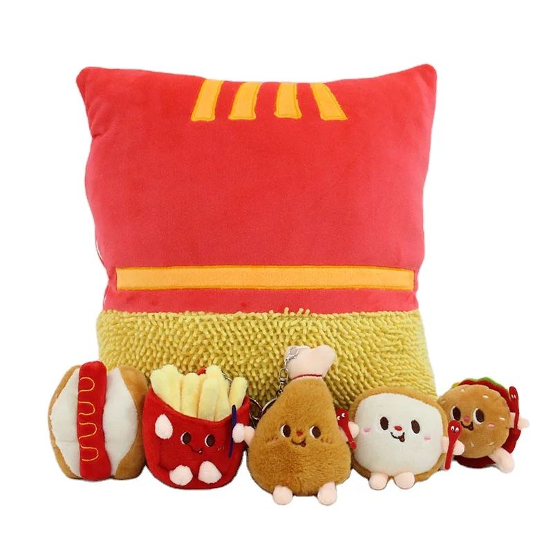 Cartoon Cute Hamburg Combination Plush Throw Pillow Doll French fries Chicken Leg Hot Dog Keychain Pendant Living Room Pillow
