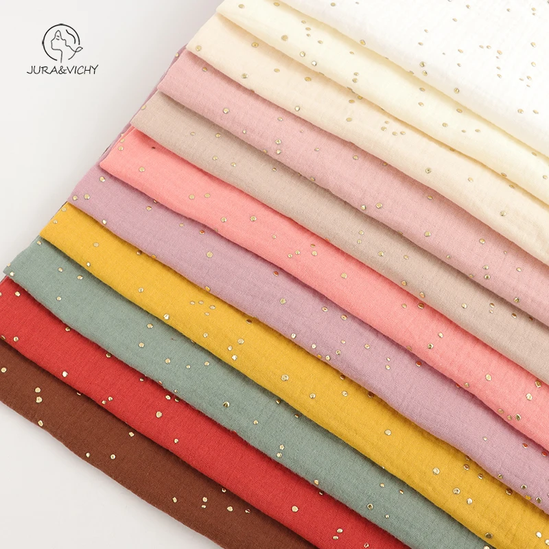 high quality gold dots muslin glitter fabric 100% cotton 2 layers on customized colors accept order with mix colors